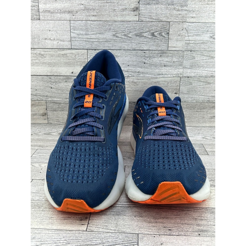 Brooks Glycerin GTS 20 Men Sz 11.5 Wide 2E Navy Orange Running Shoes 1103832E444